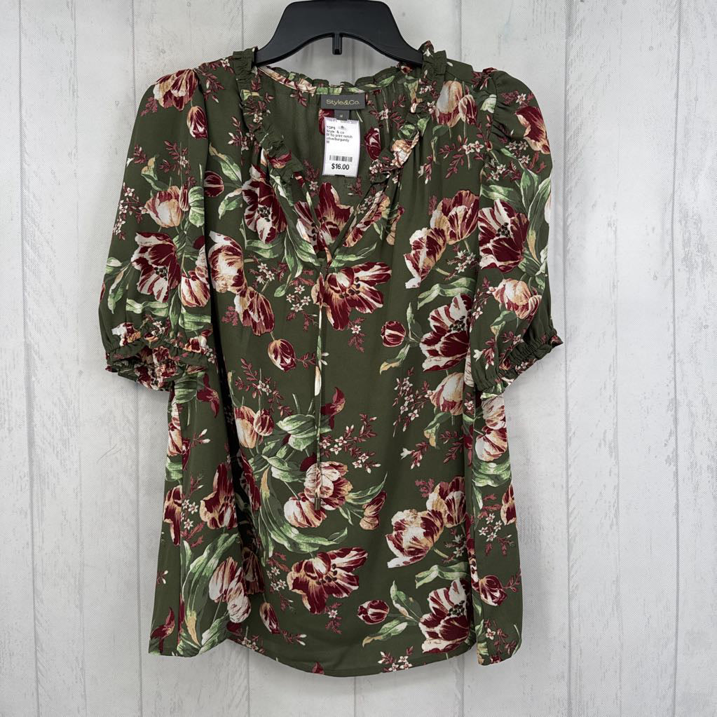 M flo print notch neck s/s top