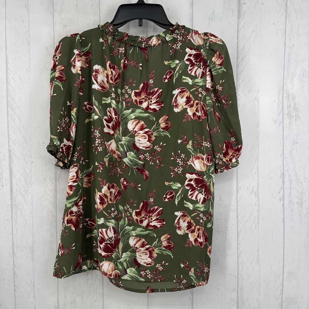 M flo print notch neck s/s top