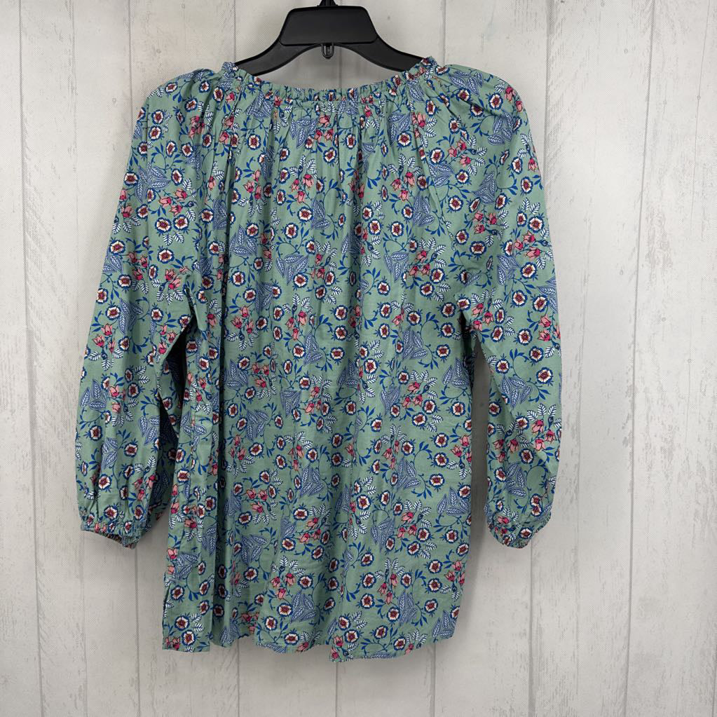 S flo print notch neck 3/4 slv top