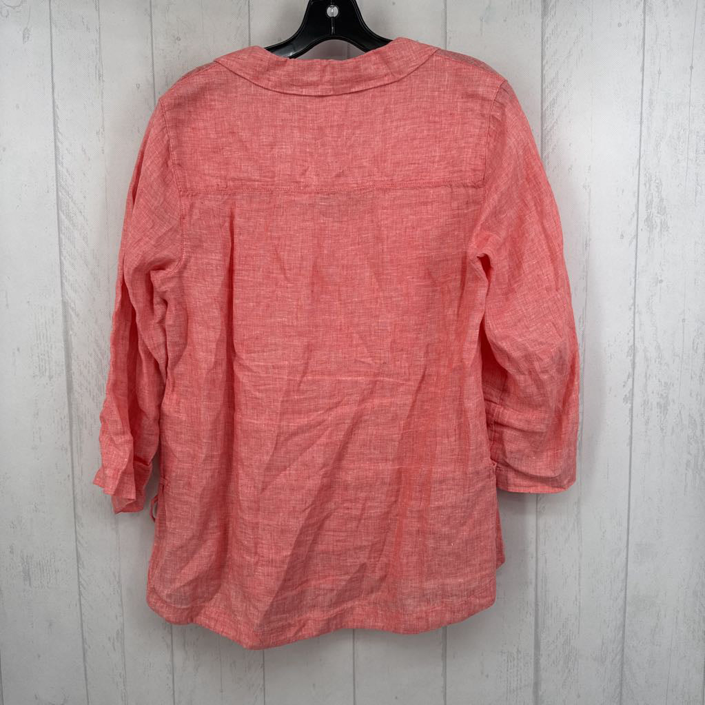 S linen split neck 3/4 slv top