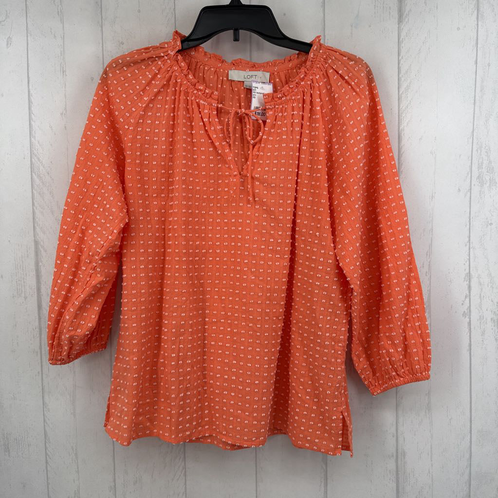 XS textured split neck 3/4 slv top