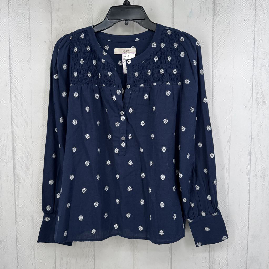 S smocked 1/2 button down l/s top