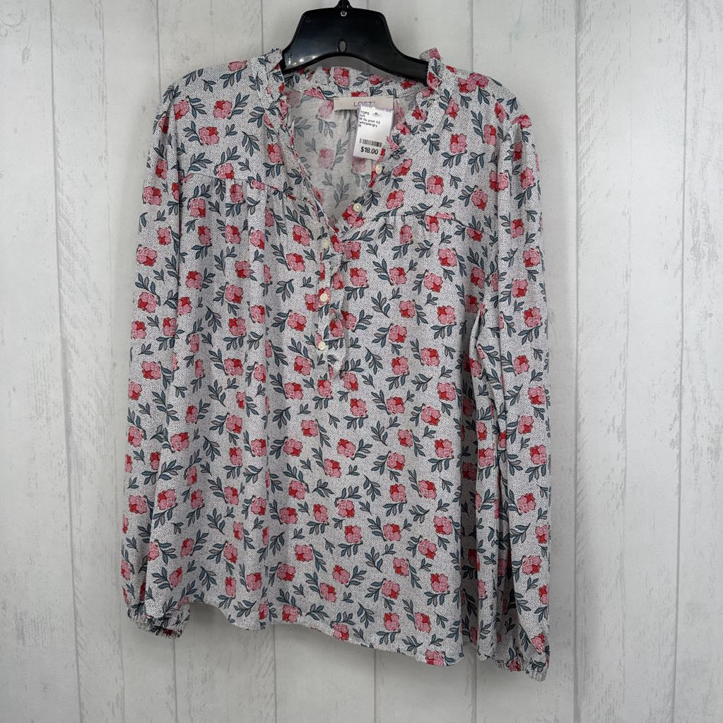 M flo print 1/2 button down l/s top