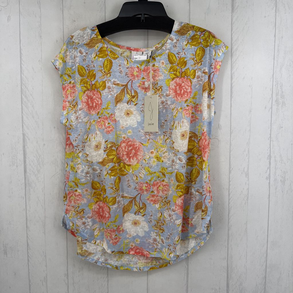 M linen flo print cap slv top