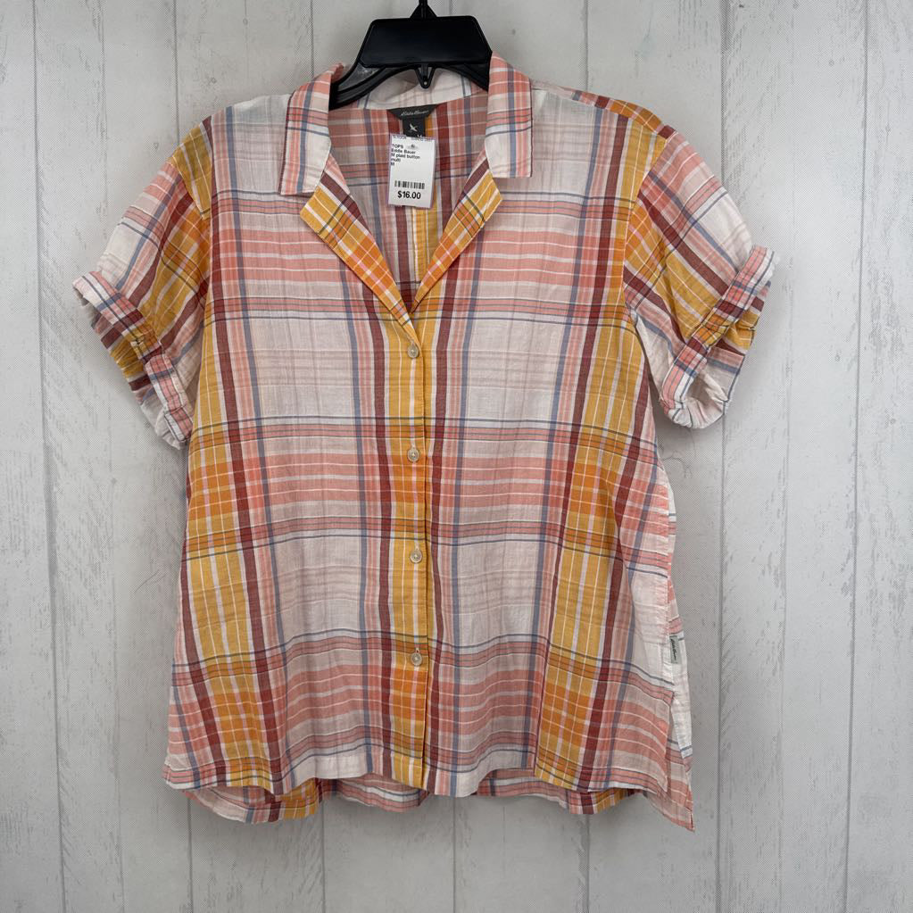 M plaid button down s/s top