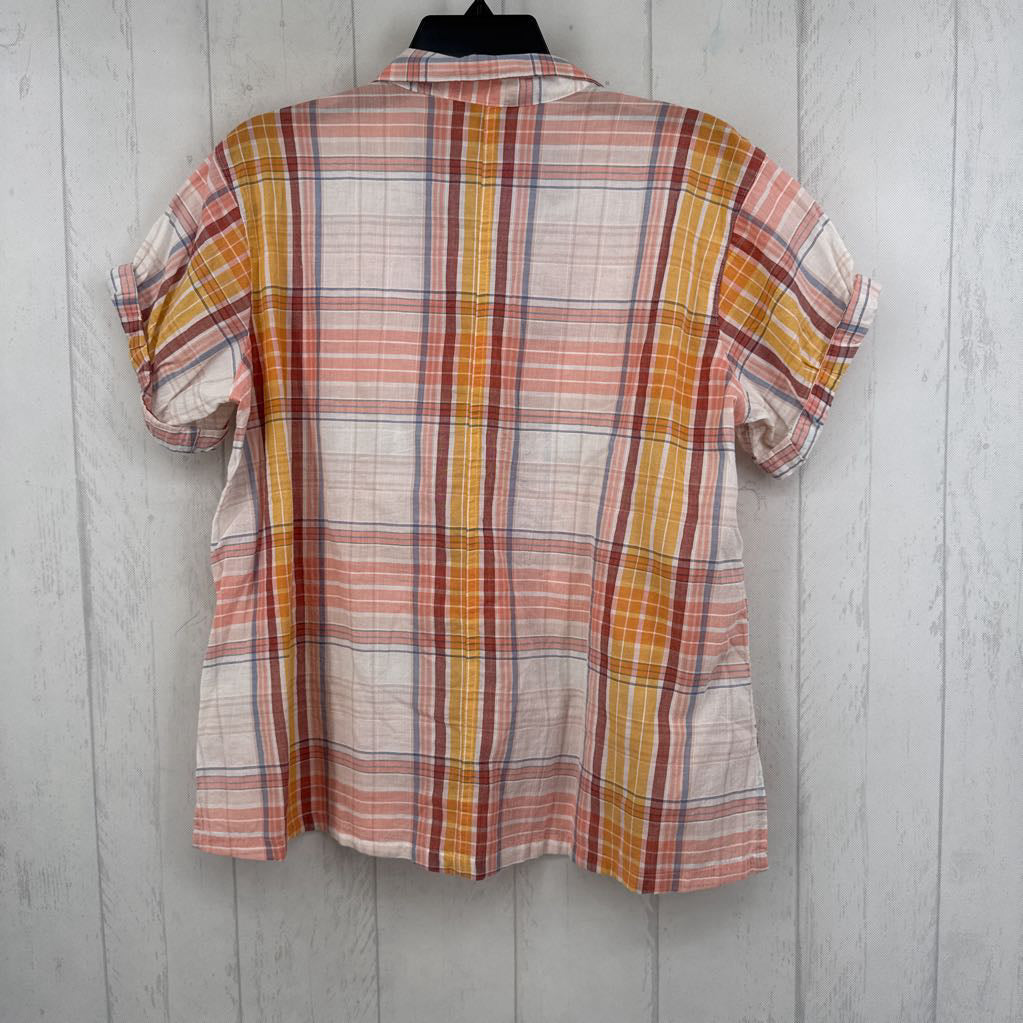 M plaid button down s/s top
