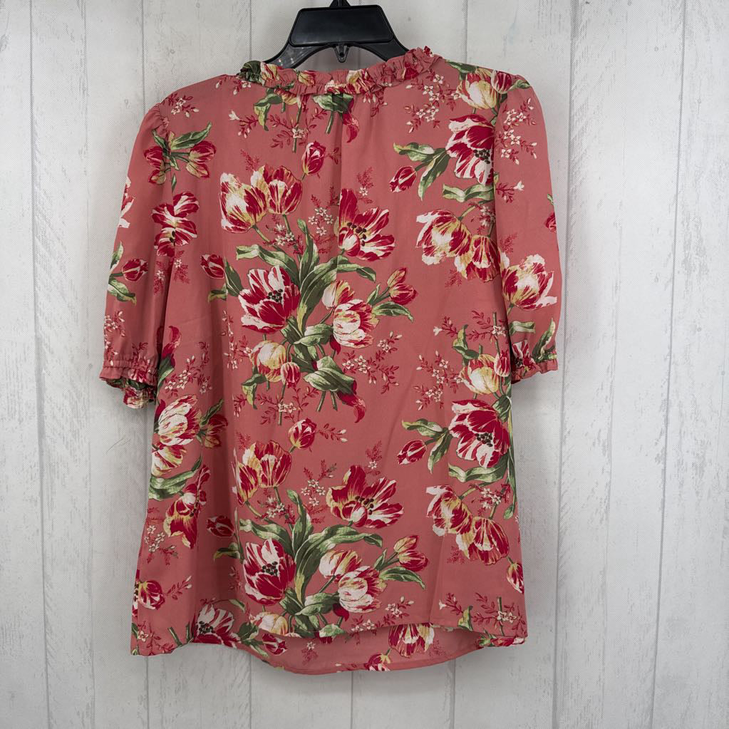M flo print split neck s/s top