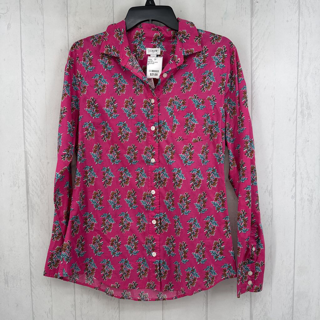 R80 M flo print button down l/s top