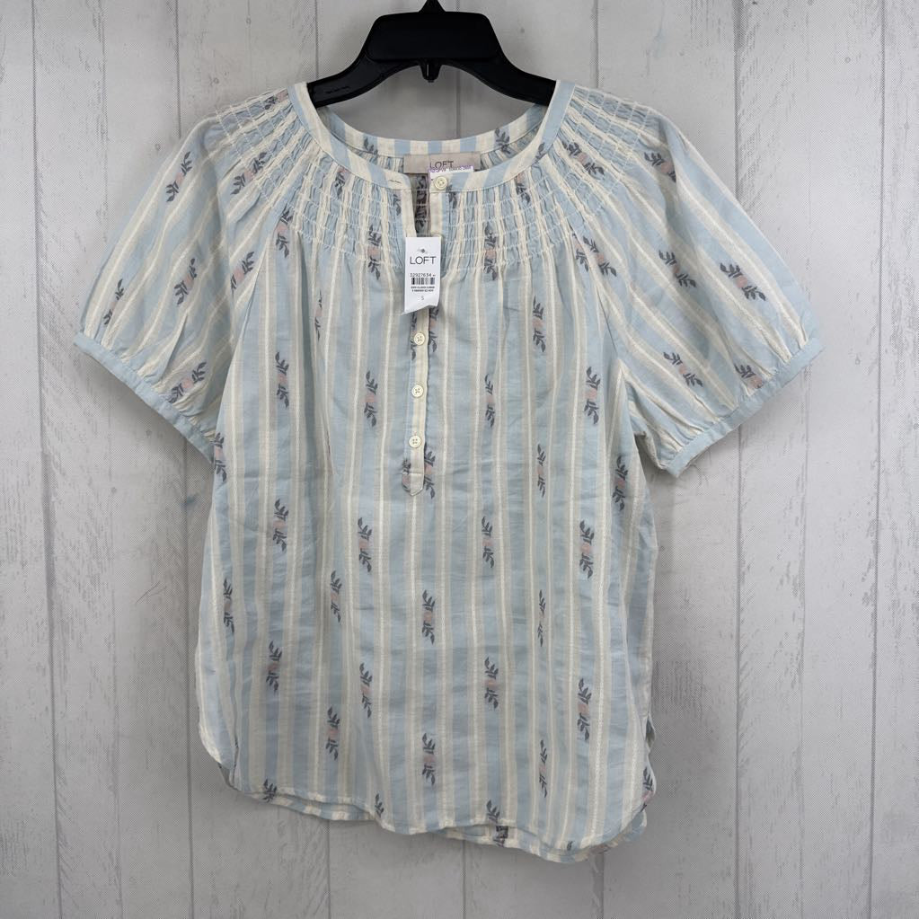 R60 S striped & floral 1/2 button down s/s top
