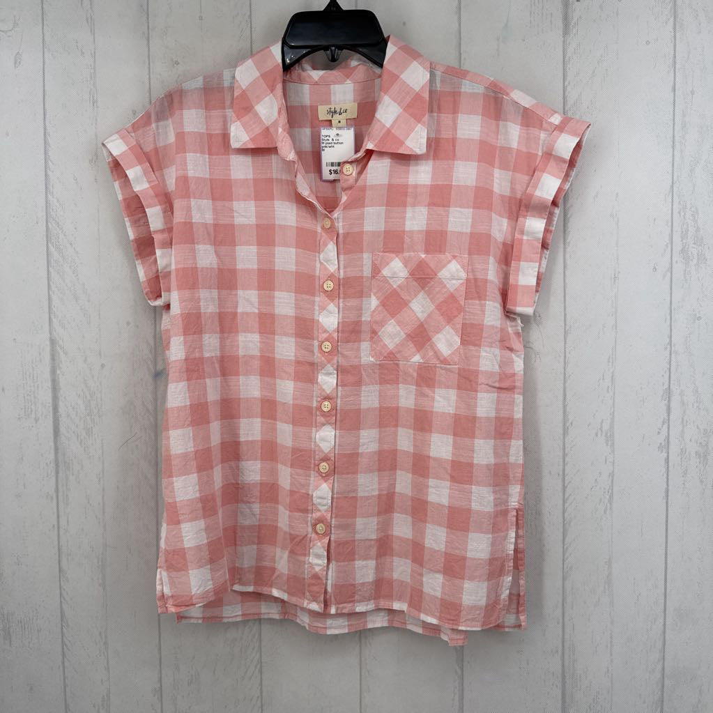 M plaid button down s/s top