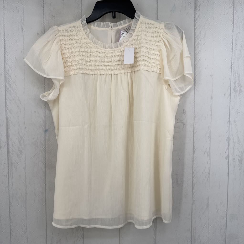 M smocked flutter s/s top
