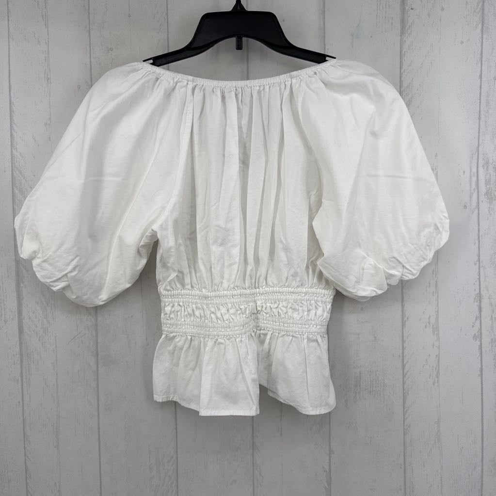 S v-neck smocked elbow slv top