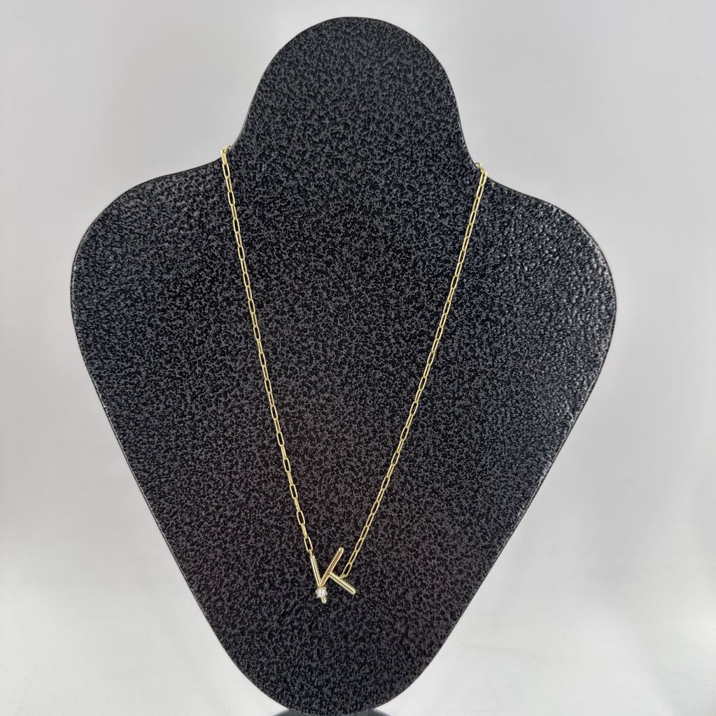 10" gold tone K pendant necklace