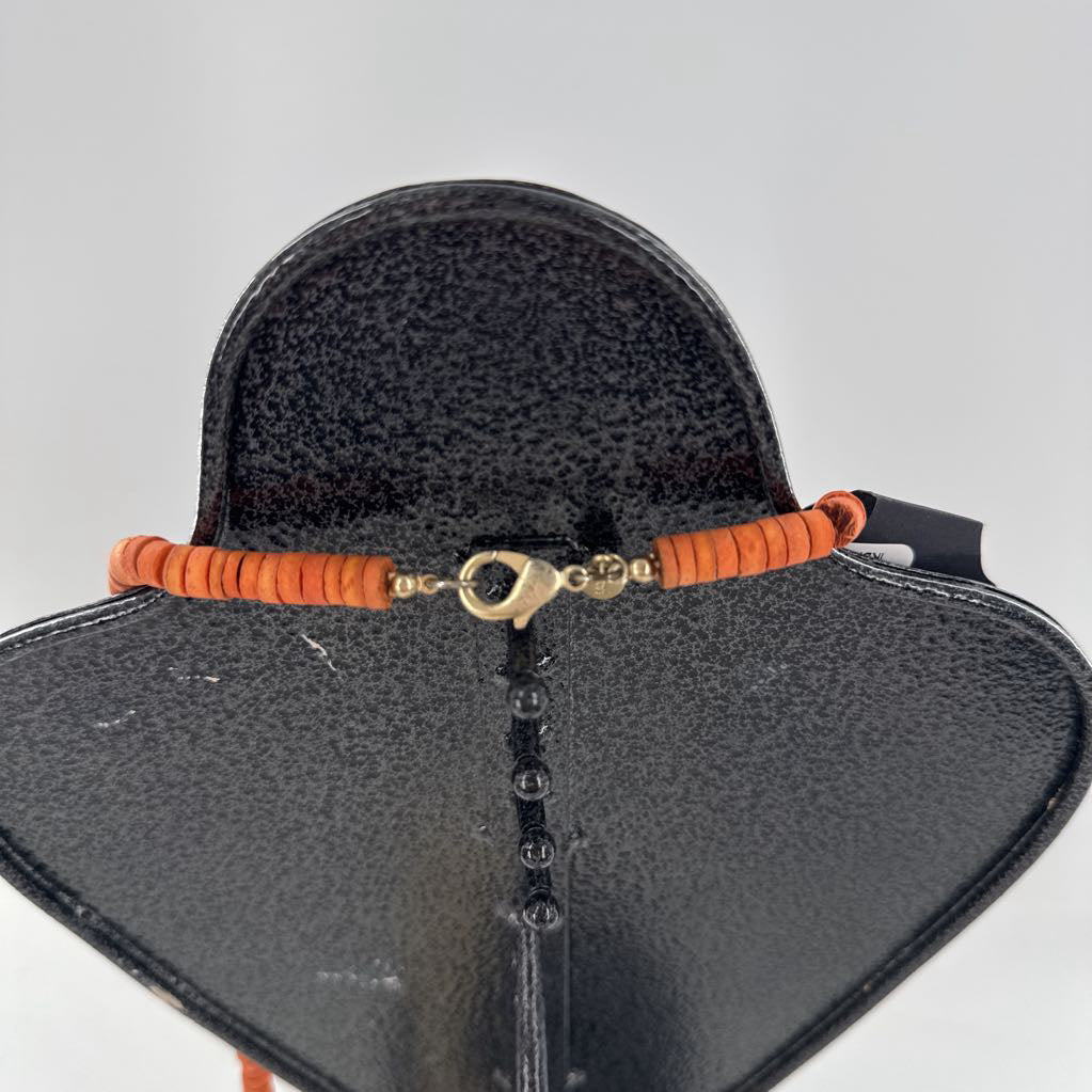 22" orange beaded tassel necklace
