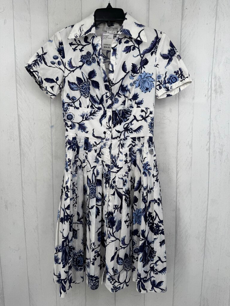 4 flo print pleated s/s dress