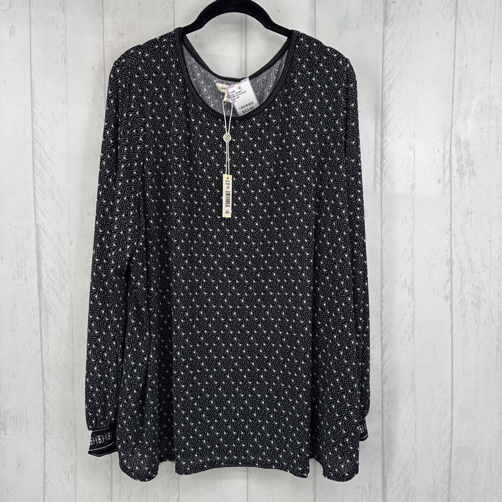 R98 2X printed round neck l/s top