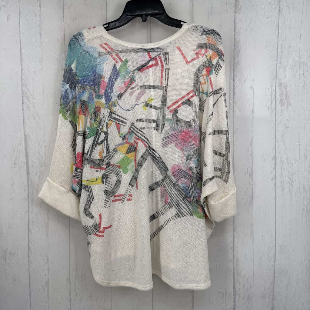 L printed v-neck drop shoulder knit top
