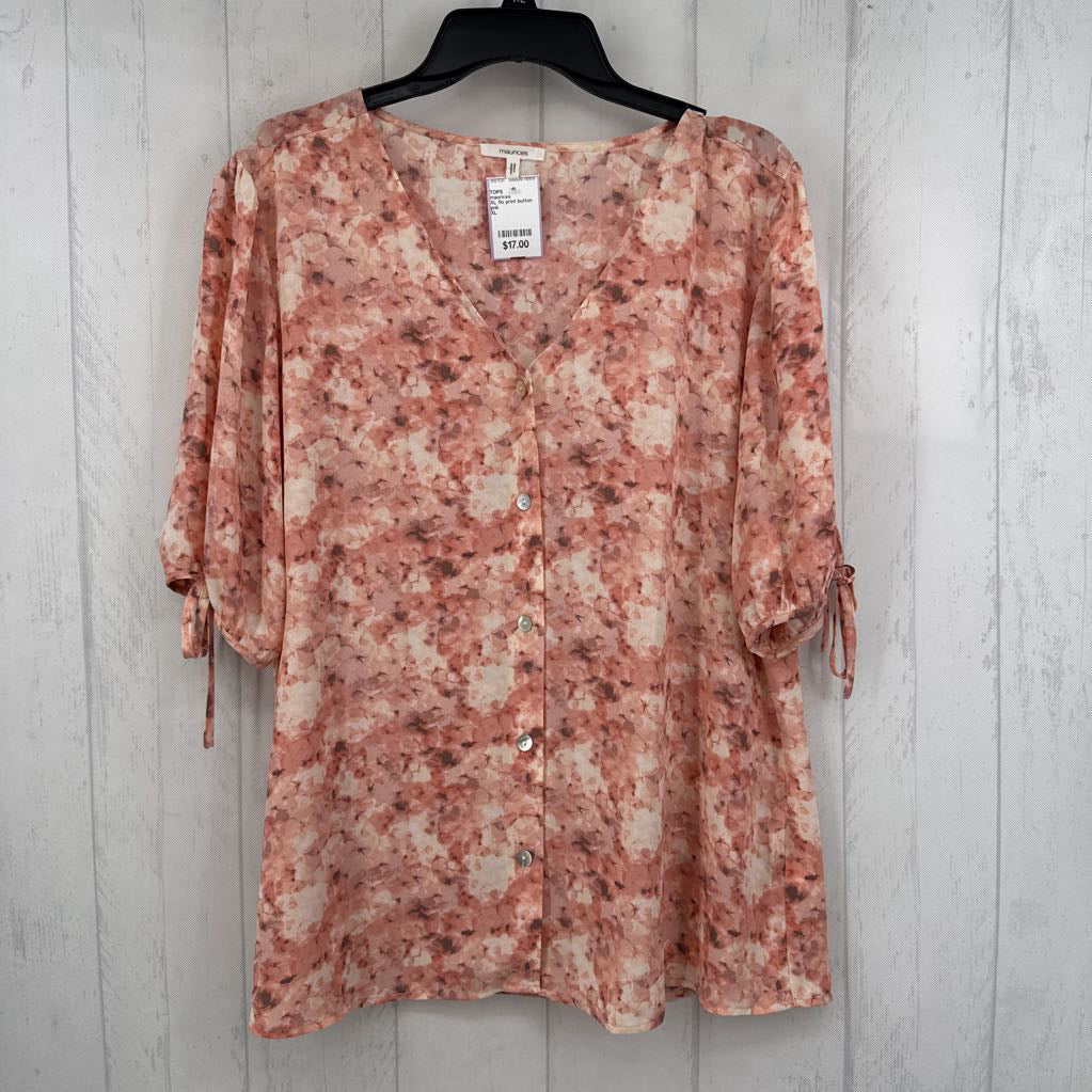 XL flo print button down s/s top