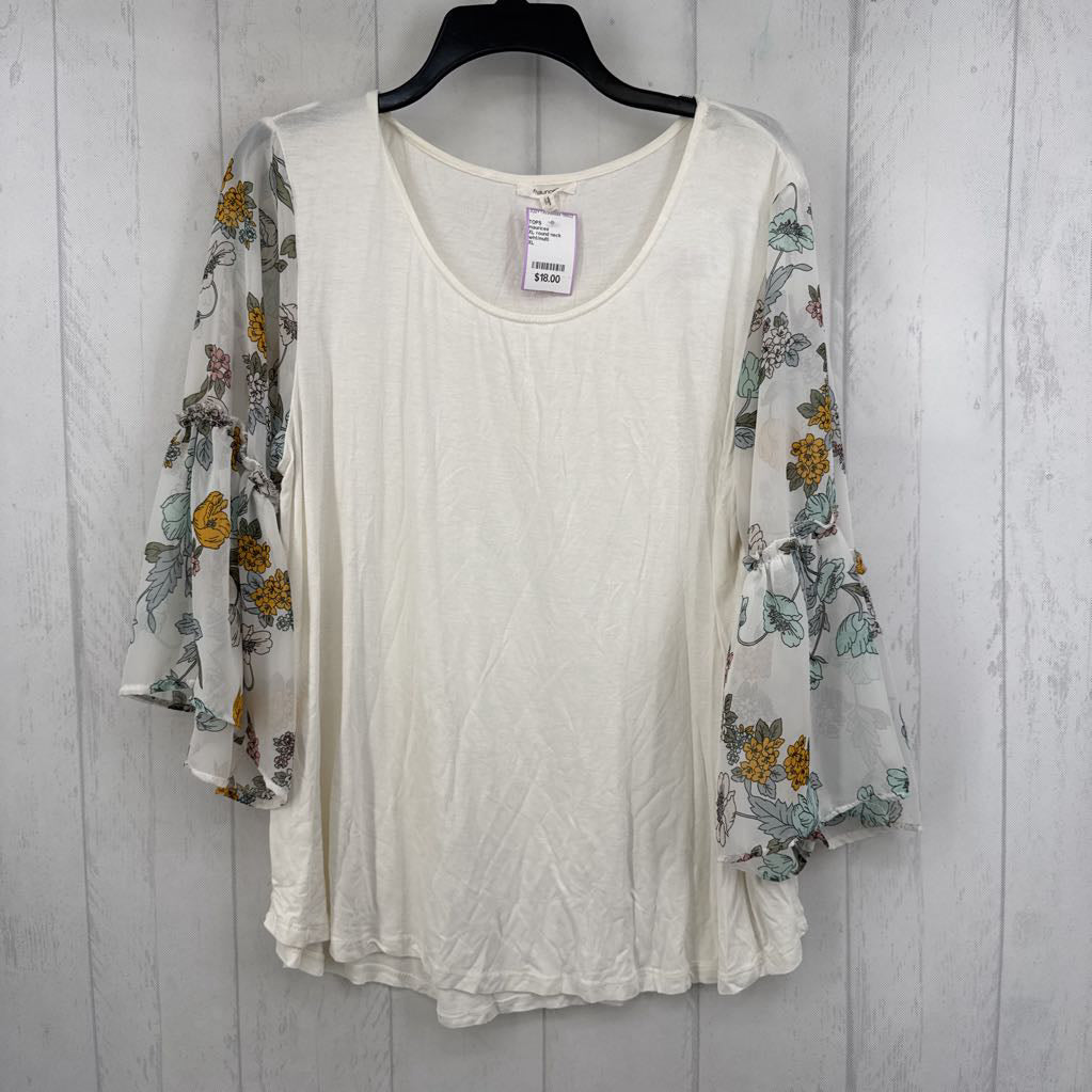 XL round neck floral slv tee