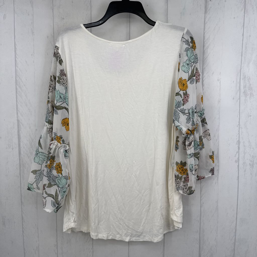 XL round neck floral slv tee