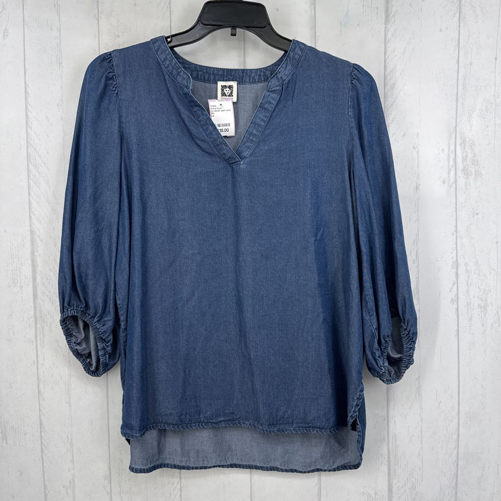 Lp denim split neck 3/4 slv top