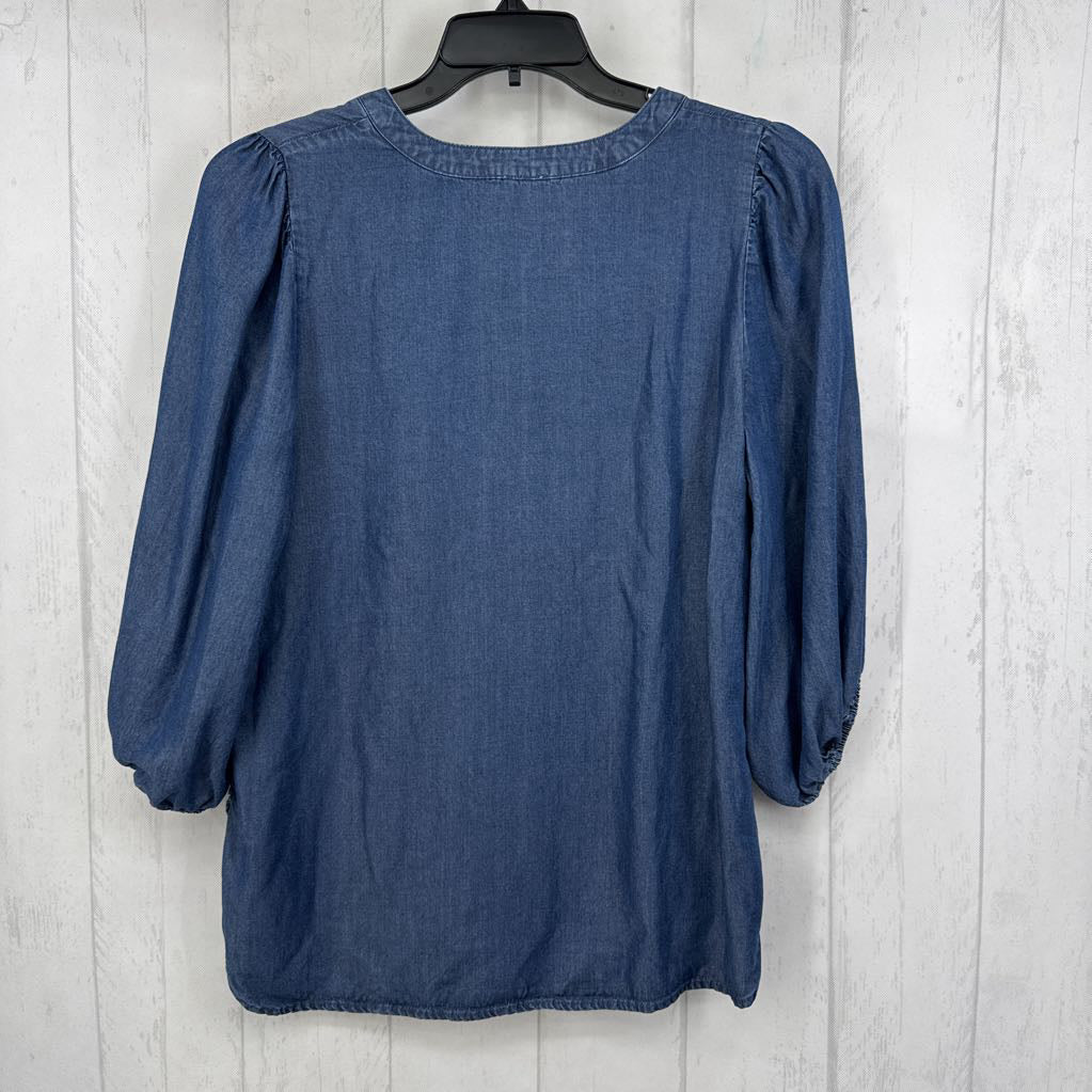 Lp denim split neck 3/4 slv top