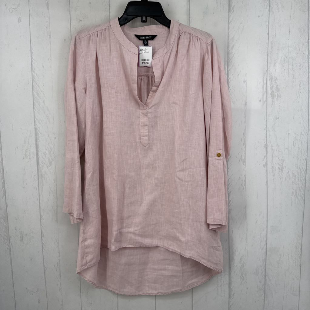 L linen split neck 3/4 slv tunic