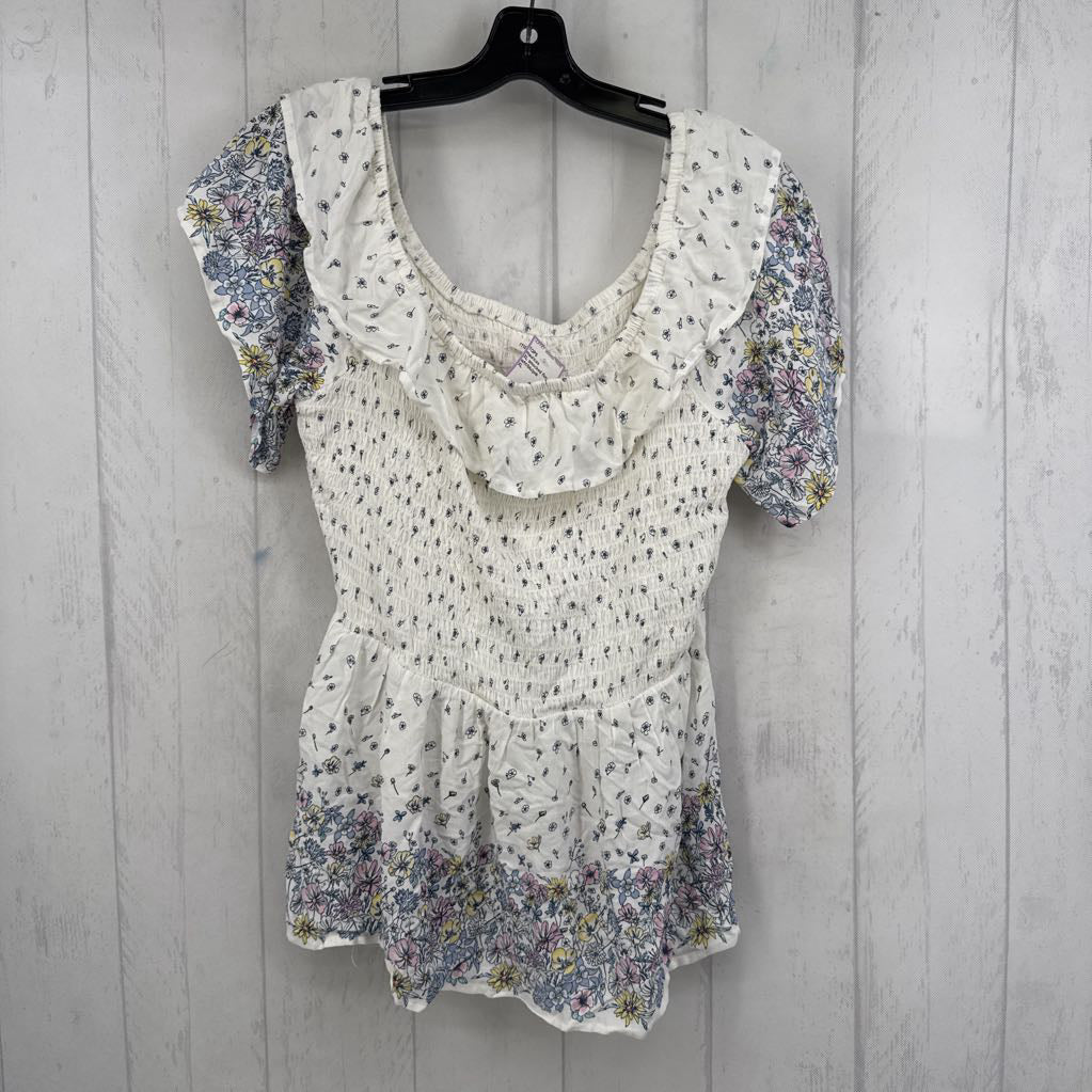 XL smocked floral s/s peplum top