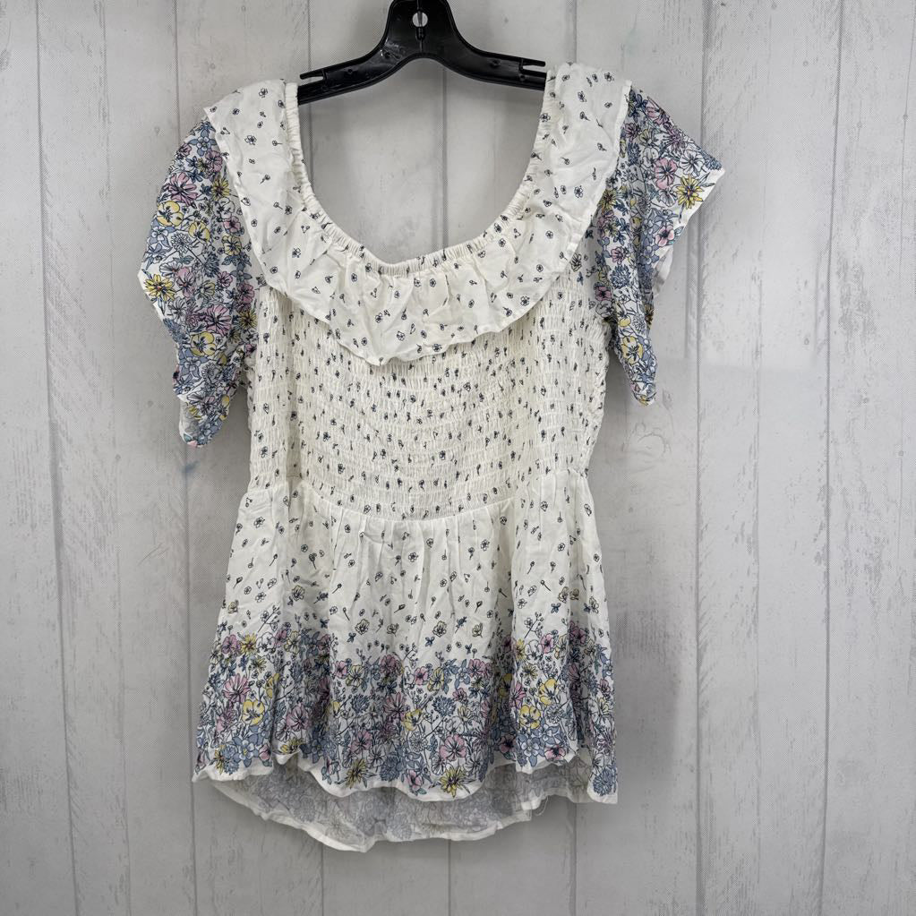 XL smocked floral s/s peplum top