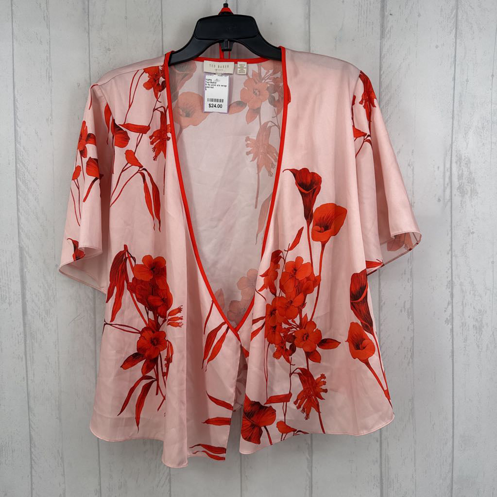 S flo print s/s wrap top