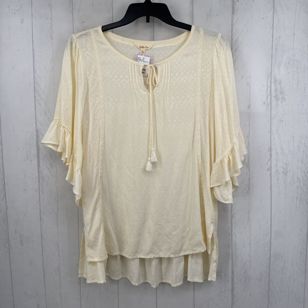 M woven tassel tie ruffled lsv top