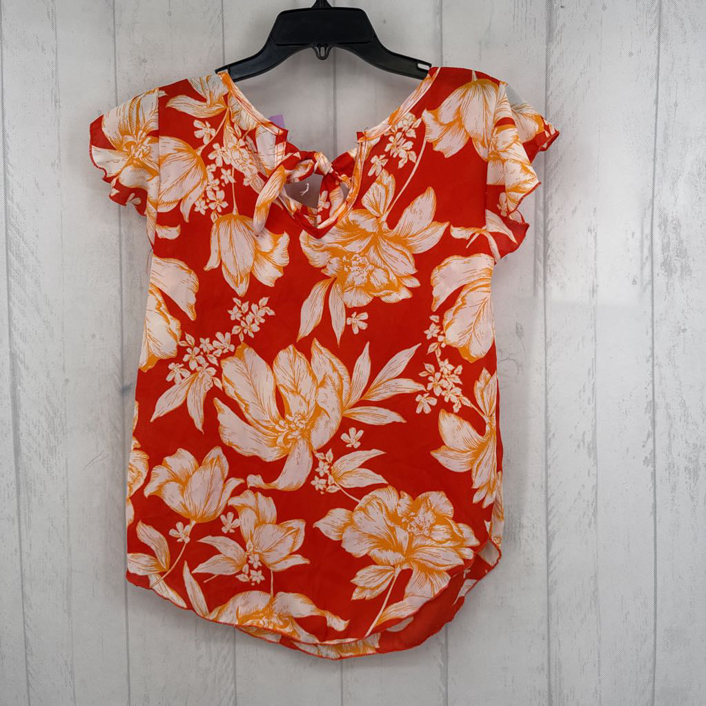 S flo print bow back flutter slv top
