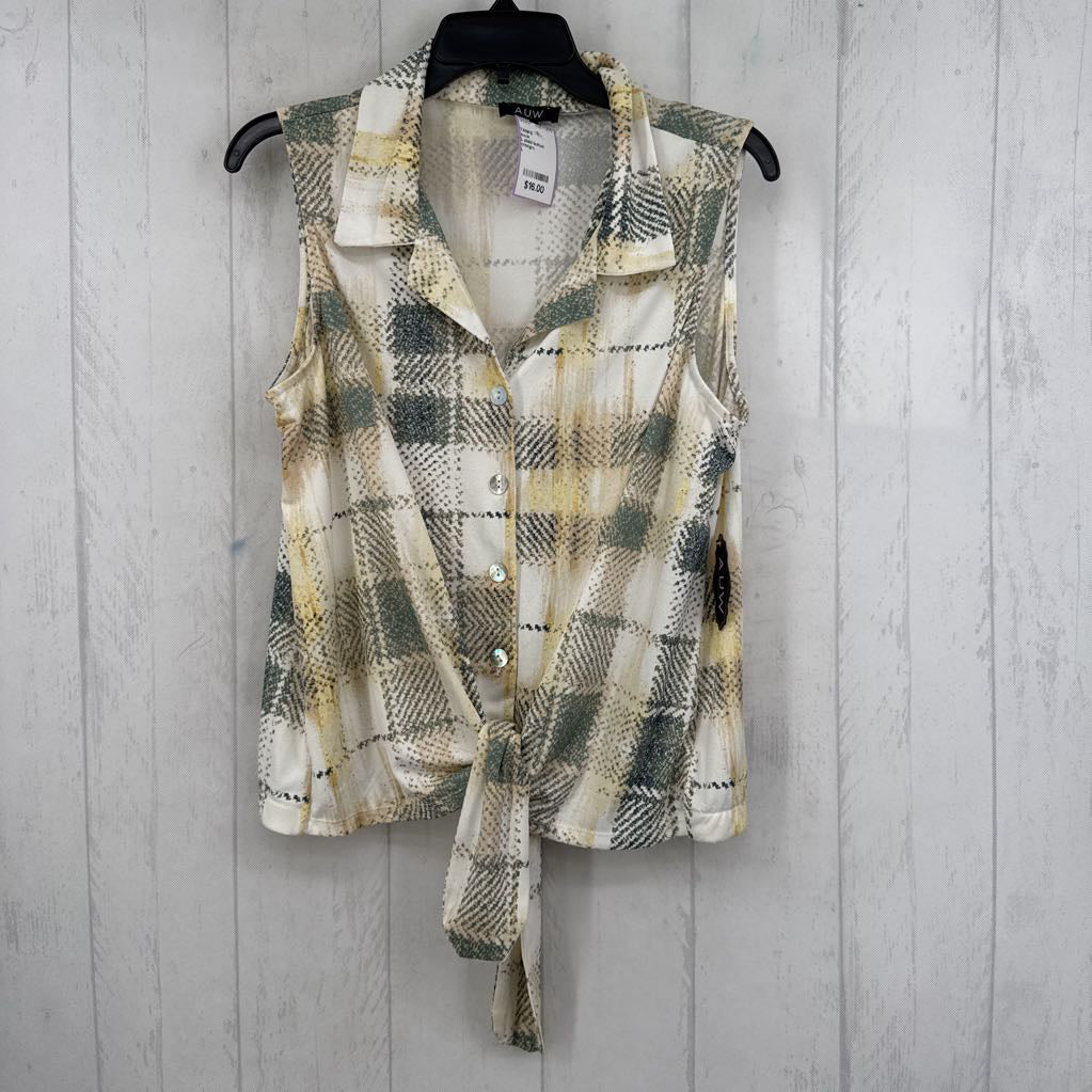 L plaid button down slvls top