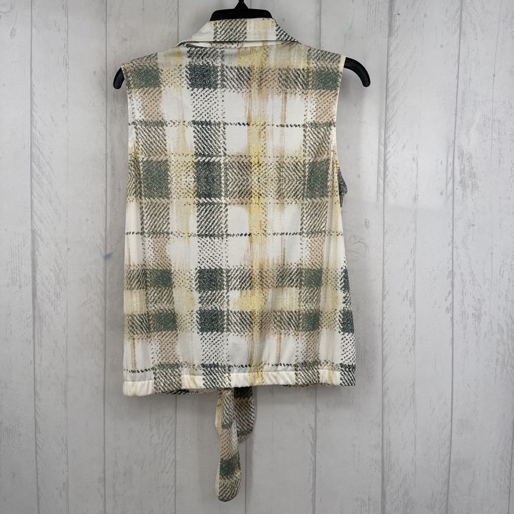 L plaid button down slvls top