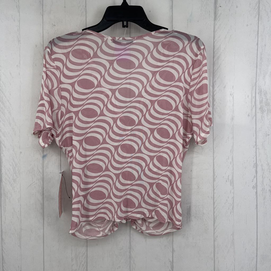 XL mesh ruched button down s/s top