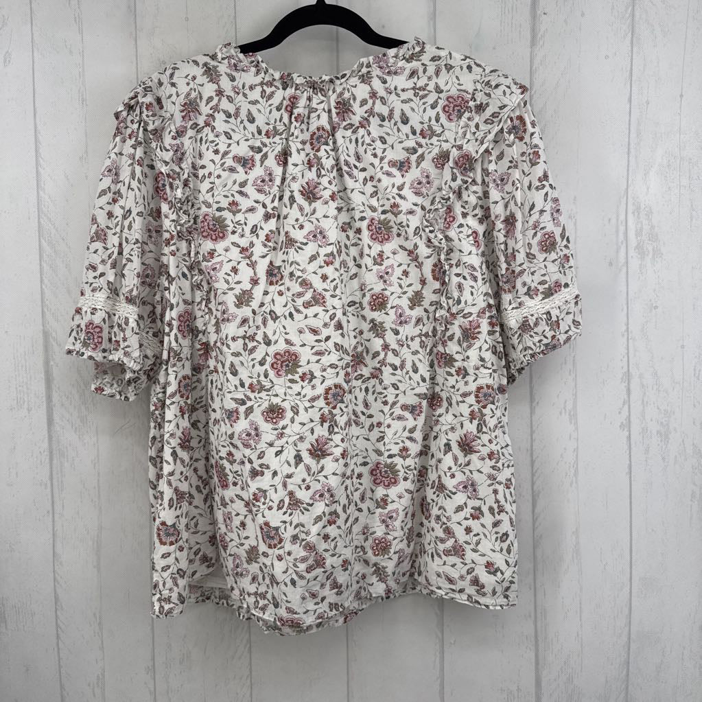 2X flo print v-neck s/s top