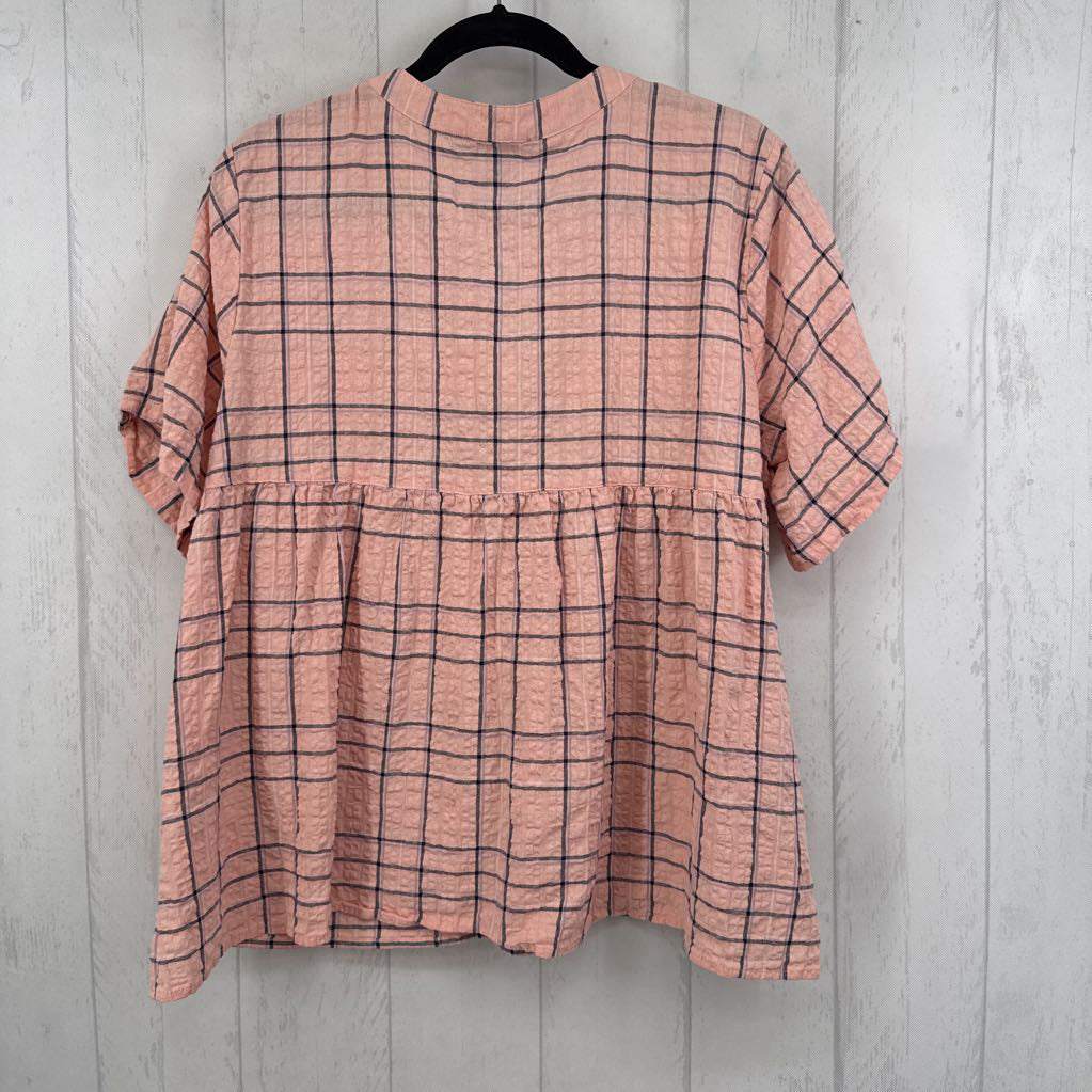 XXL plaid split neck s/s top
