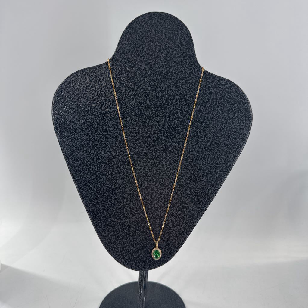 10" .925 gold oval cut green stone necklace