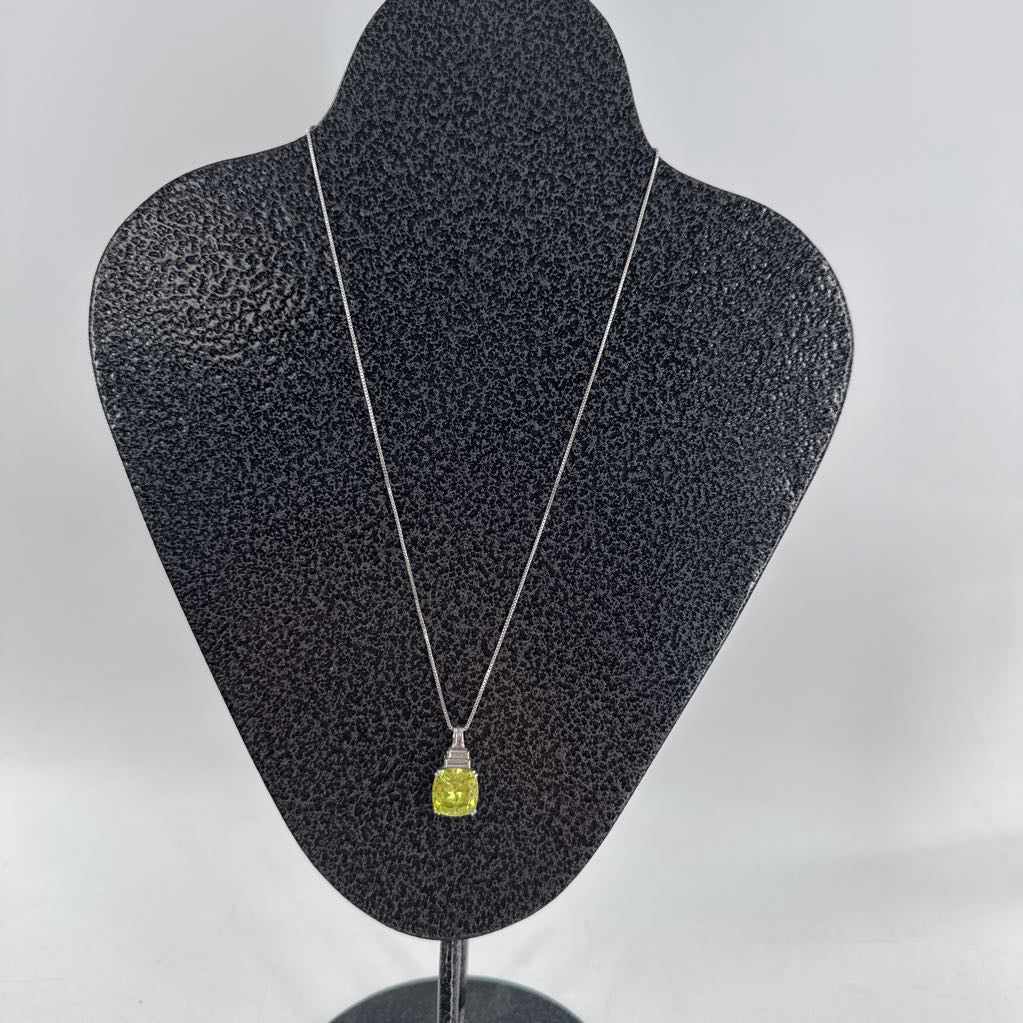 10" .925 silver necklace w/yellow cushion cut stone