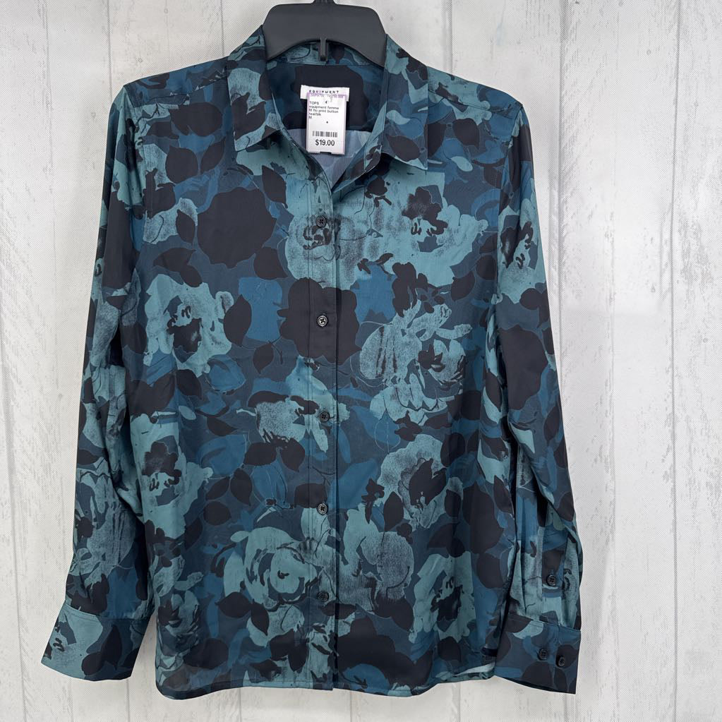 M flo print button down l/s top