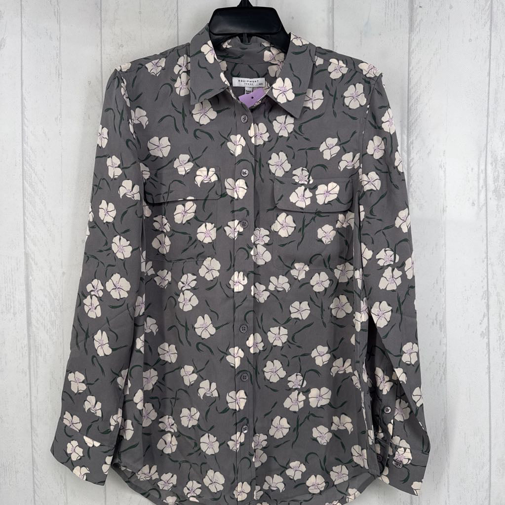M flo print button down l/s top