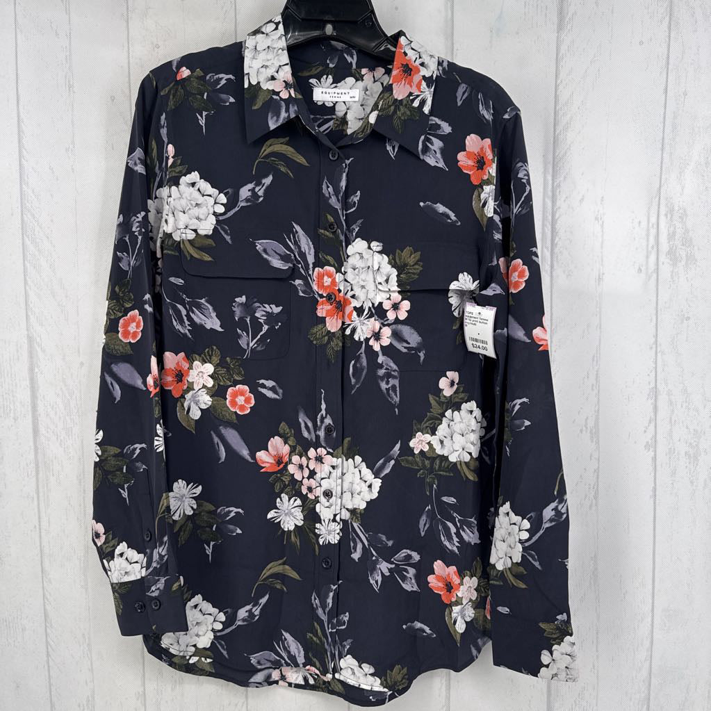 M flo print button down l/s top