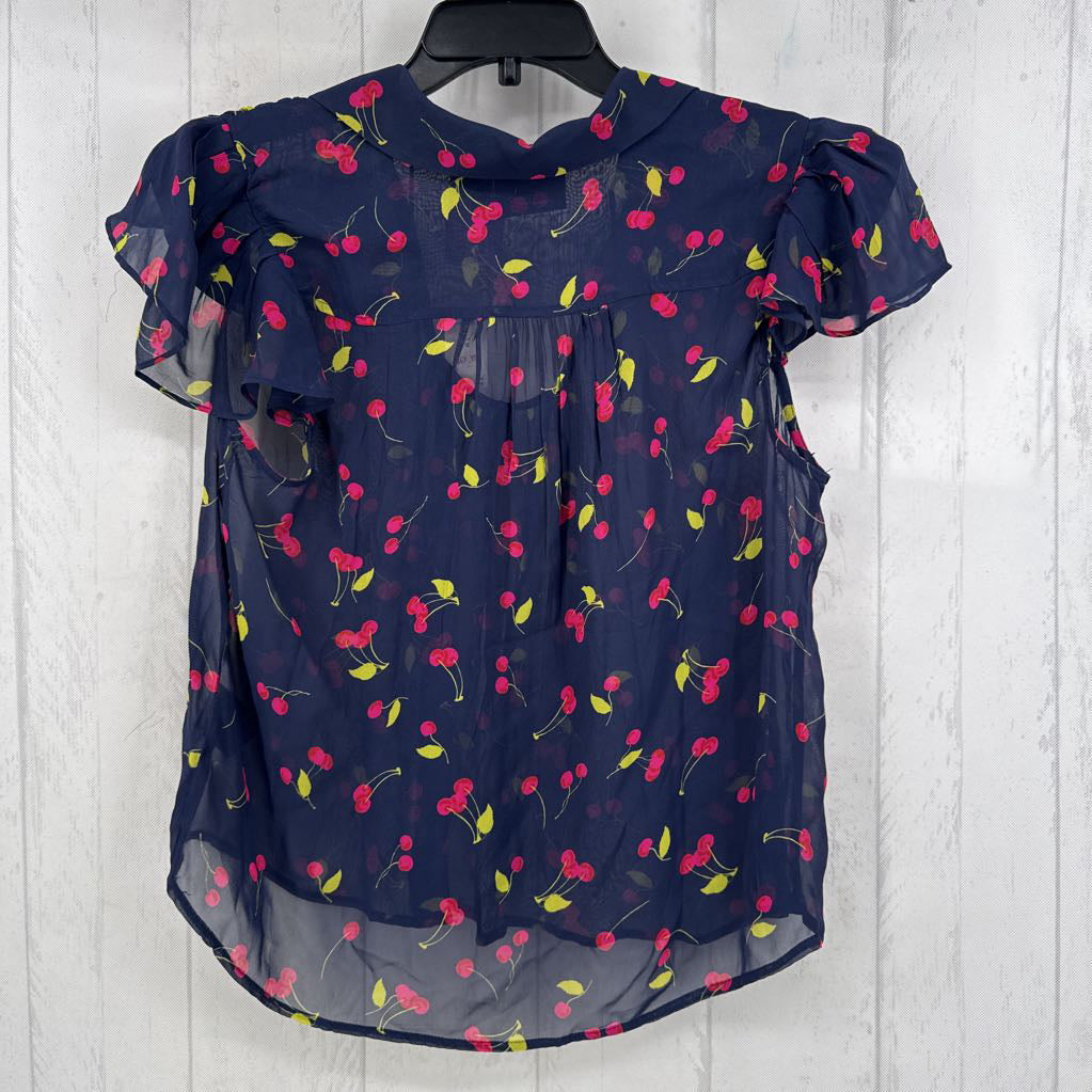 R70 M sheer cherry print flutter slv top