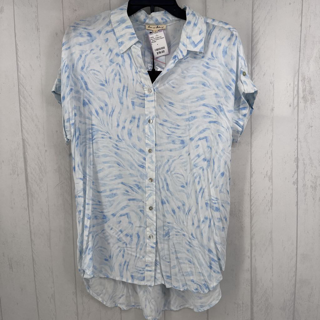 L print button down hi-lo s/s top