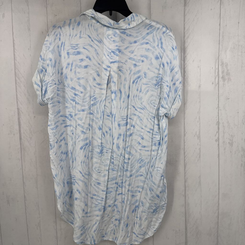 L print button down hi-lo s/s top