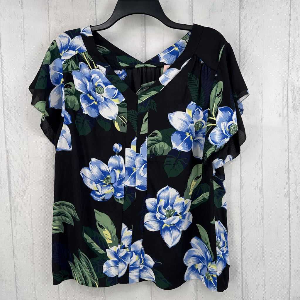 L flo print v-neck s/s top
