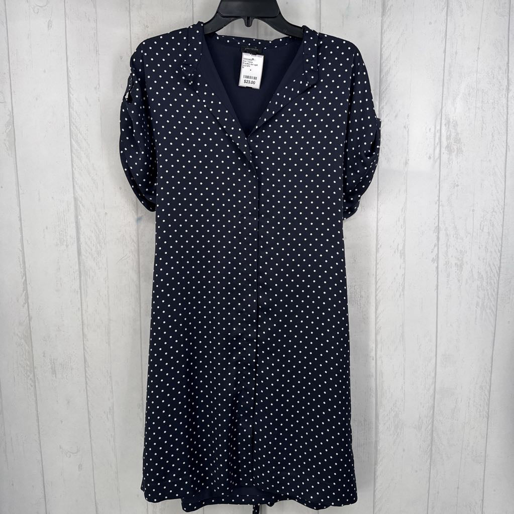 M polka dot split neck s/s dress