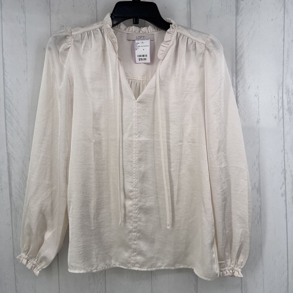 XS silky tie front l/s top
