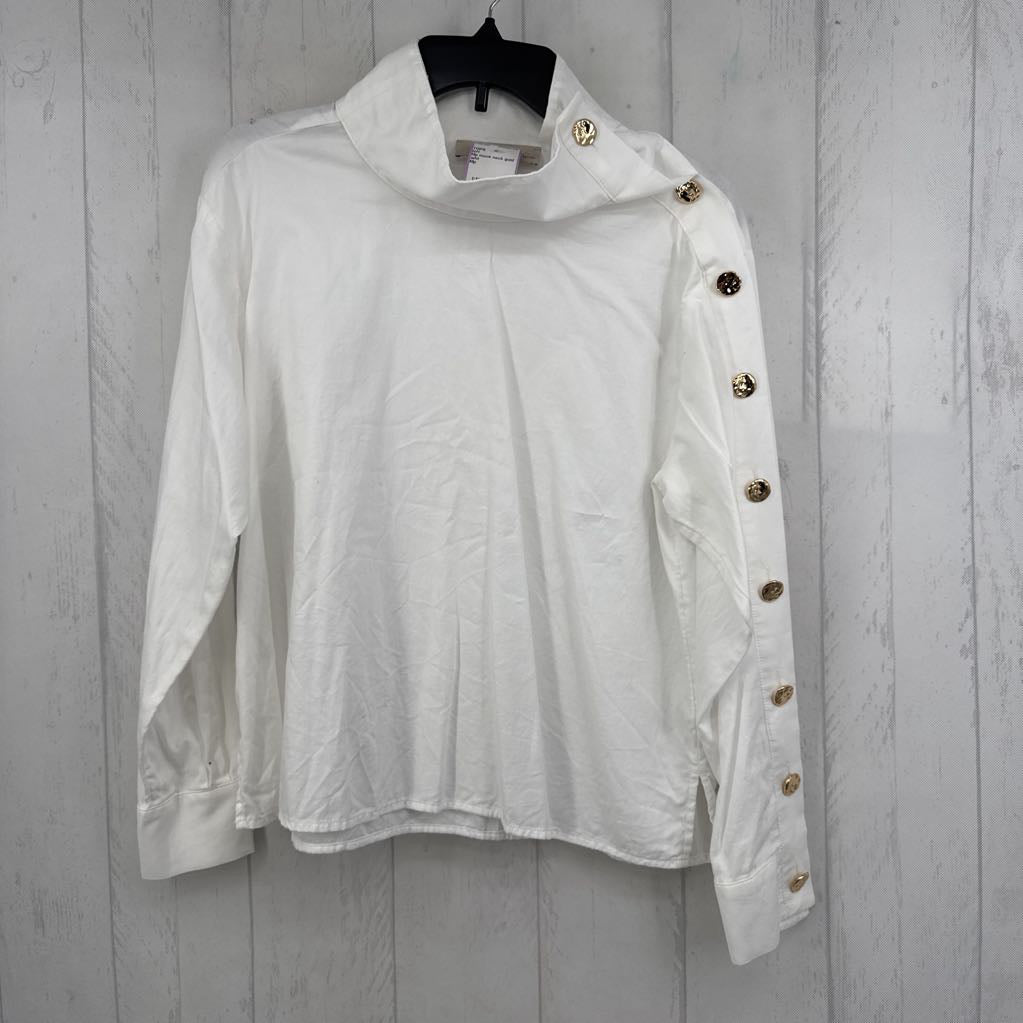 Mp mock neck gold button detail l/s top
