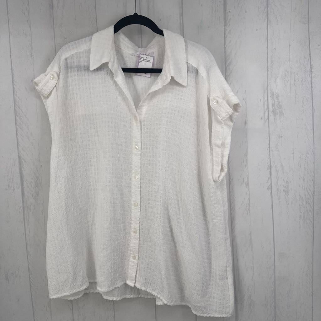 1X textured button down s/s top